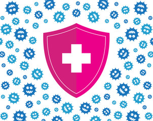 hygienic pink shield protecting from blue virus, germs and bacteria. Flat style vector illustration. 
