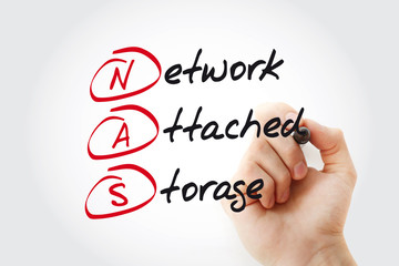 Fototapeta premium NAS Network Attached Storage with marker, acronym concept