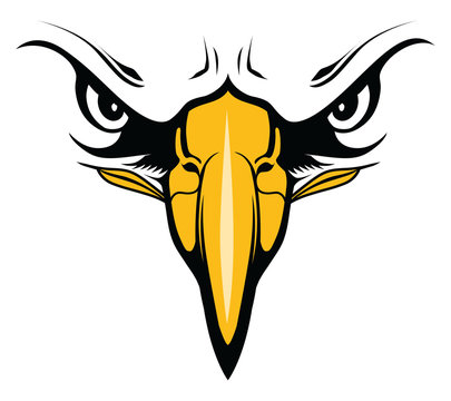 Eagles Face with Eyes and Beak is an illustration of an eagle. It is a close up of the face and would be great used for school mascots in t-shirt designs or other promotional items.
