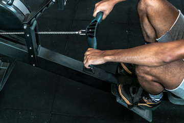 man rowing crossfit exercise gym © victorfreitas