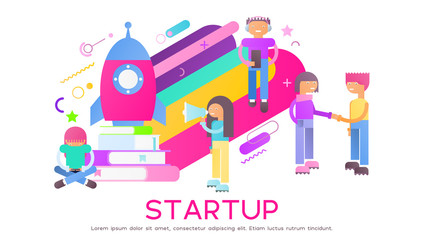 Startup with Young Cartoon People Card