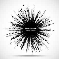 Halftone star frame. Grunge spot border using halftone circle dots raster texture. Sale design element. Boom shape.  Explosion template. Vector illustration.