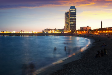 Barceloneta Beach in summer evening