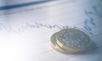 Financial business coins on stock graph