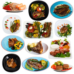 Set of beef and pork dishes