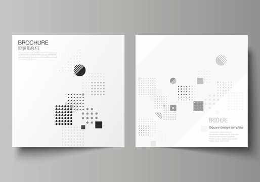 The minimal vector illustration of editable layout of two square format covers design templates for brochure, flyer, magazine. Abstract vector background with fluid geometric shapes.