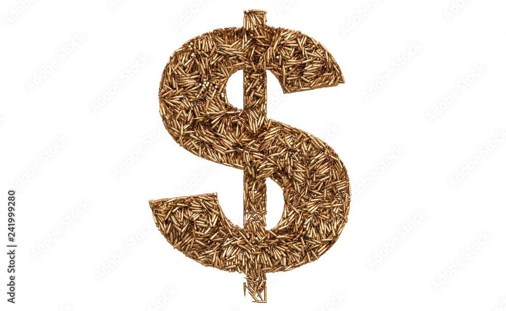 Poster dollar symbol from bullets, 3d rendering