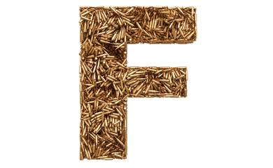 Letter F from bullets, 3D rendering
