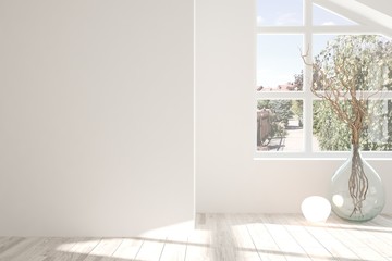 White empty room. Scandinavian interior design. 3D illustration