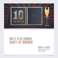 10 years anniversary invitation vector illustration. Graphic design template