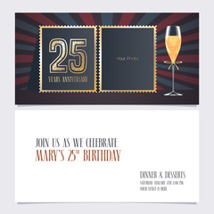 25 years anniversary invitation vector illustration. Graphic design template