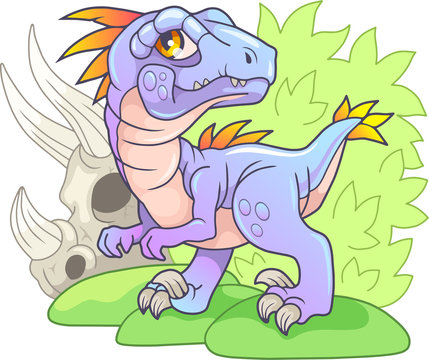Cartoon cute prehistoric dinosaur velociraptor, funny illustration