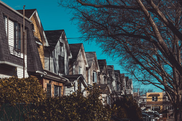 Row of colorful residential houses in Queens, NY