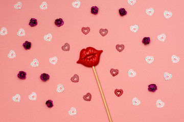 Symbols of Valentine's Day - heart, kiss, lips, roses