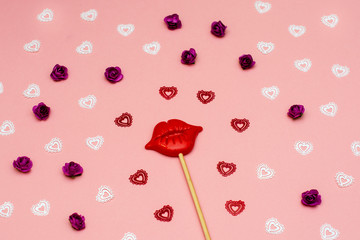 Symbols of Valentine's Day - heart, kiss, lips, roses