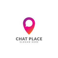 Chat place logo vector design template with pin map and chat bubble