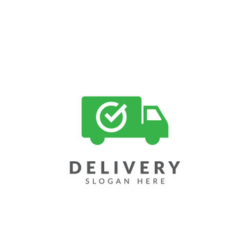Truck car delivery logo vector design template with truck, car and check mark symbol, trusted delivery logo template