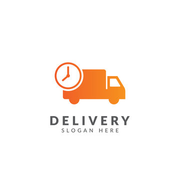 Truck car delivery logo vector design template with truck, car and clock symbol, time delivery logo template