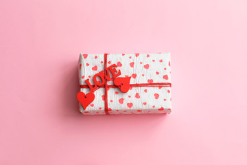 Valentines day concept with hearts and gift box.