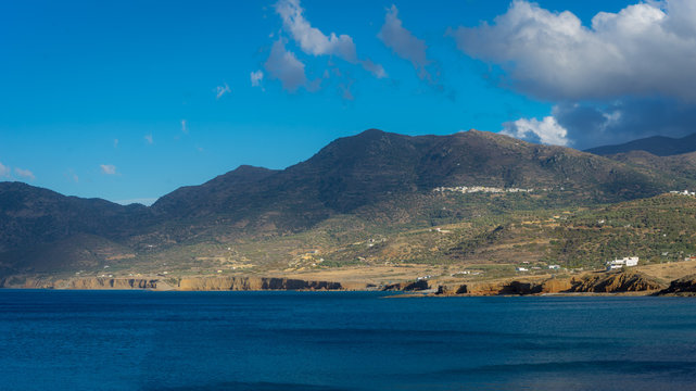 Agios Nikolaos, Crete - 09 29 2018: Panoramas of Mirabello Bay and the small port of Mohlos