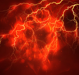 A bright lightning in the dark sky. Vector image