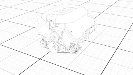 Working Car Internal Combustion Engine Scheme 3d render