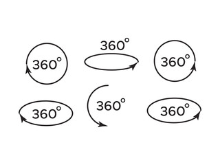 Angle 360 degrees vector. Arrow rotate signs 360