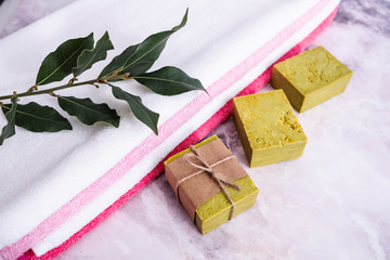 handmade daphne and olive soap and towel