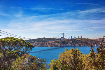 Naklejka premium View of Fatih Sultan Mehmet Bridge in Beykoz district in Istanbul