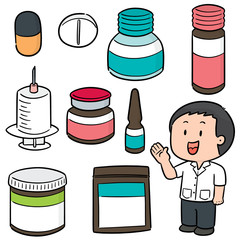 vector set of pharmacist and medicine