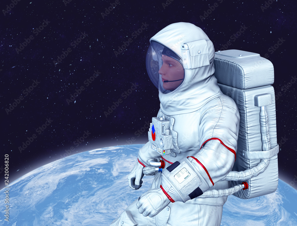 Wall mural astronaut in space, planet earth in background. elements of this image furnished by nasa. 3d renderi