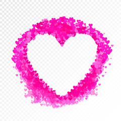 Vector Blank Frame, Pink Hearts Confetti Explosion, Heart Shape Border, Paper Pieces, Wedding Illustration.