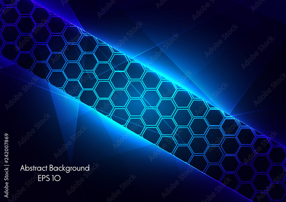 Aufkleber abstract blue light with polygon and hexagon connect of future background. illustration vector desig