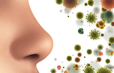 vector banner. nose and particles, bacteria, viruses. protection against allergies and diseases
