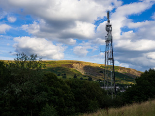 Telecommunications tower. Mobile phone and TV base station in a Small Welsh Town Blaina
