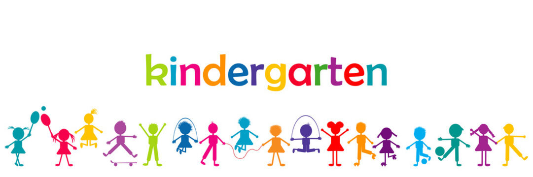 Kindergarten Banner With Colored Kids