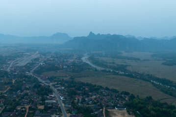 Hot air balloon in Laos. 