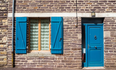 Front of a breton house in Paimpont, Brittany, France