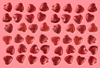 
Many red glitter hearts valentines day background