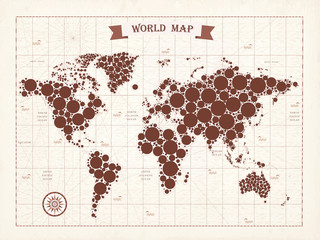 Coffee wirld map. Vector. Light background. Coffee time. Coffee