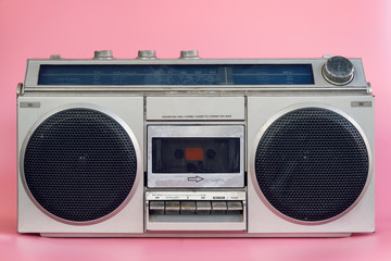 Vintage stereo on pink pasrel color background