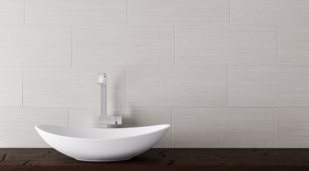Naklejka na ściany i meble Close up of bathroom vanity basin on a wodden top vanity 3D-Illustration