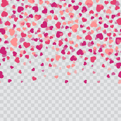 Falling pink hearts on transparent background. Vector