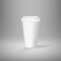 White empty coffee cup template on gray background. Vector