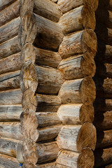 Connections of logs, the place of articulation of logs in the hallway, ancient architecture, backgrounds