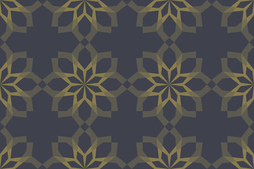 Abstract, seamless background pattern made with geometric shapes forming flower abstraction. Modern decorative vector art in light green color.