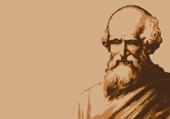 Portrait d'Archimède, célèbre scientifique et mathématicien de la Grèce antique avec le fameux Eurêka. 