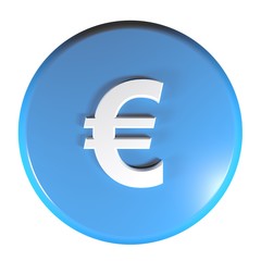 Blue circle push button Euro currency symbol - 3D rendering illustration