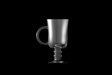 3D illustration of irish coffee hot cocktails glass isolated on black side view - drinking glass render