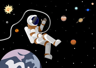 Flat style astronaut in open space in the solar system - 242016276
